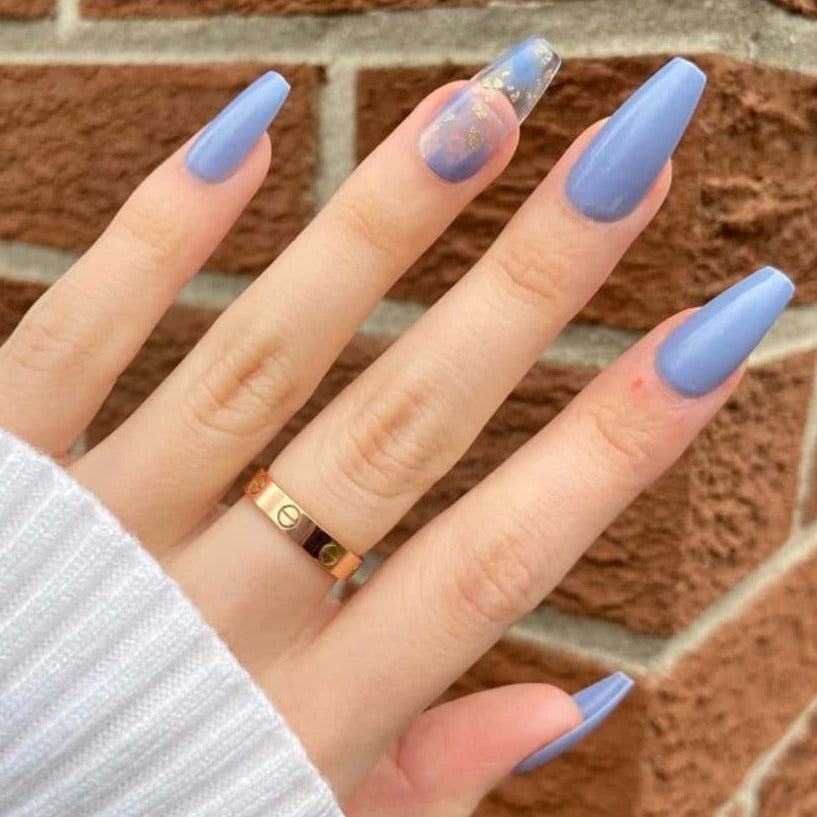 blue cloud theme press on nails coffin shape