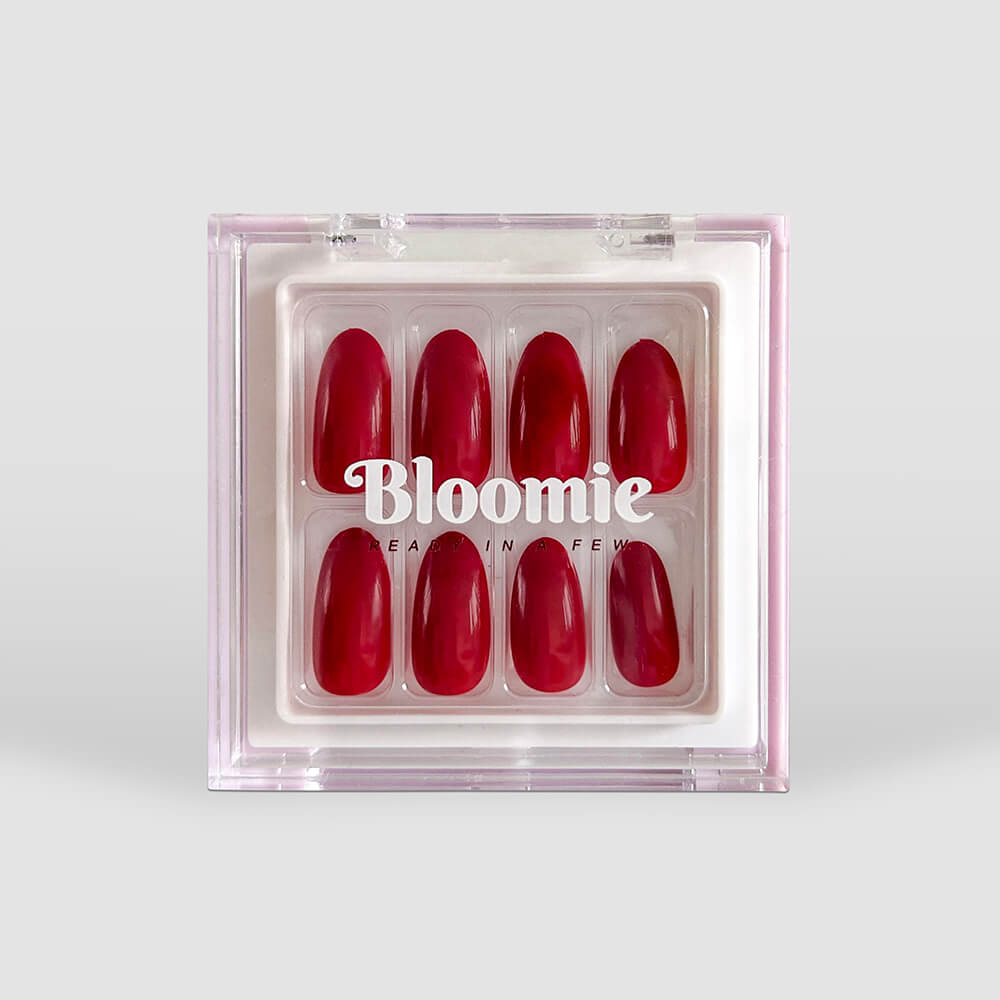 dark red press on nails almond shape medium length
