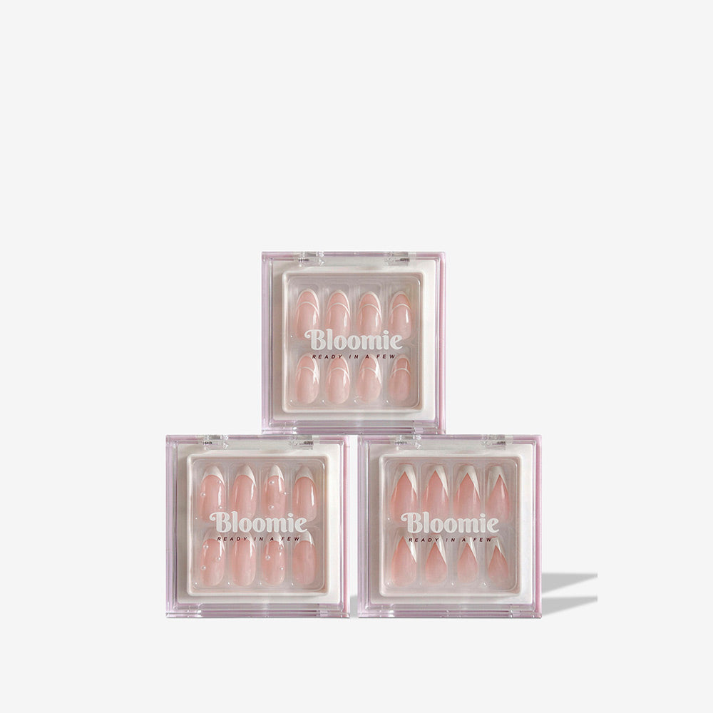 french themed press on nails three pink press on nail sets with white french tips