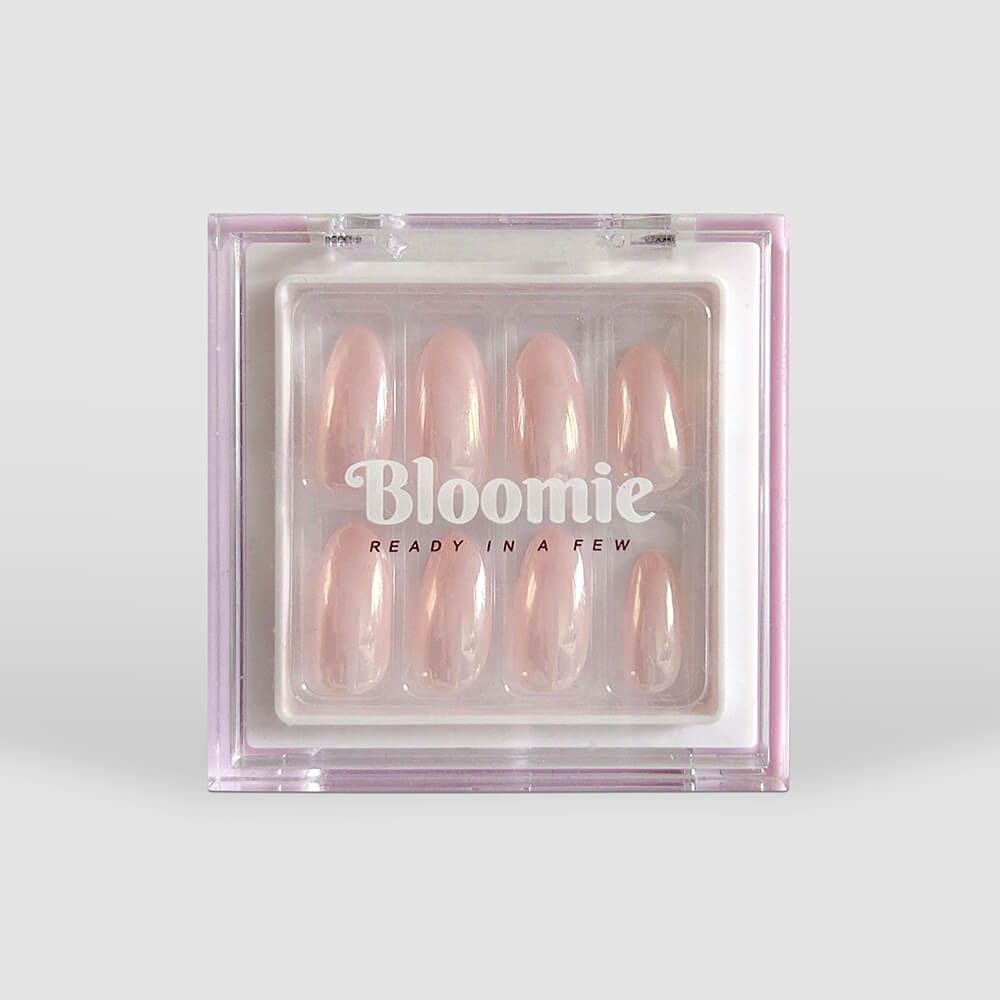 hailey bieber pink glazed donut press on nails almond shape medium length