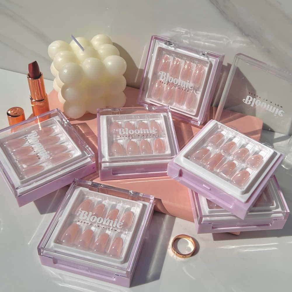 multiple pink glazed donut press on nail sets