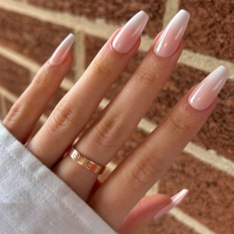 light ombre blush pink nails with pink to white gradient