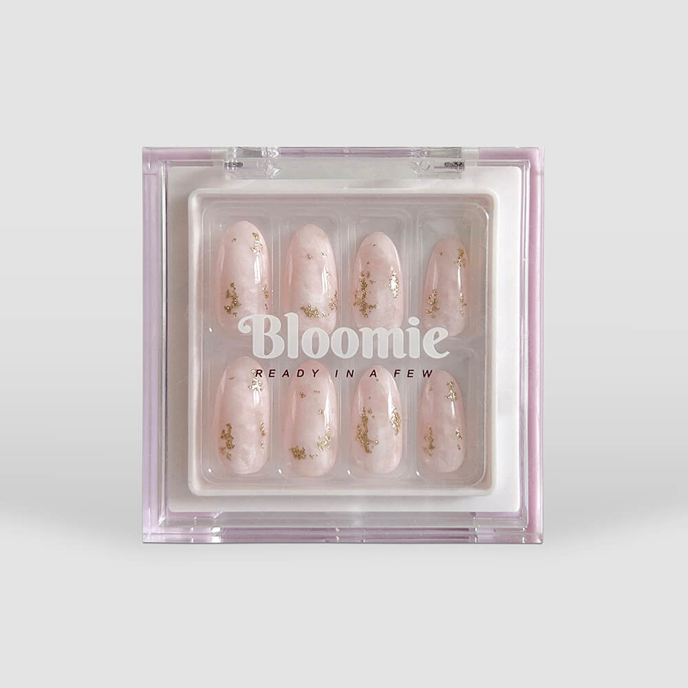 light pink marble nails press ons medium length almond shape