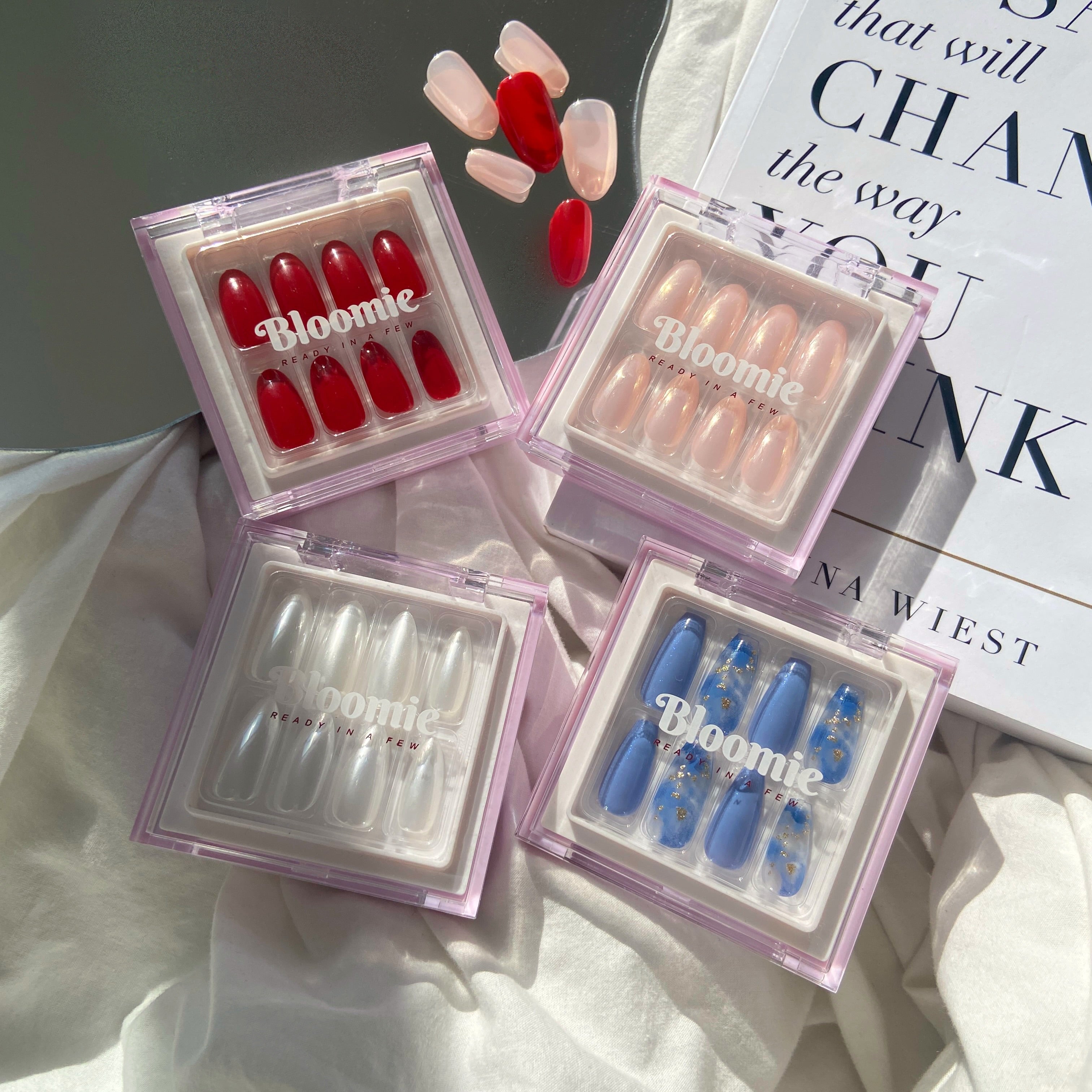 press on nail sets candid photo in the sunlight