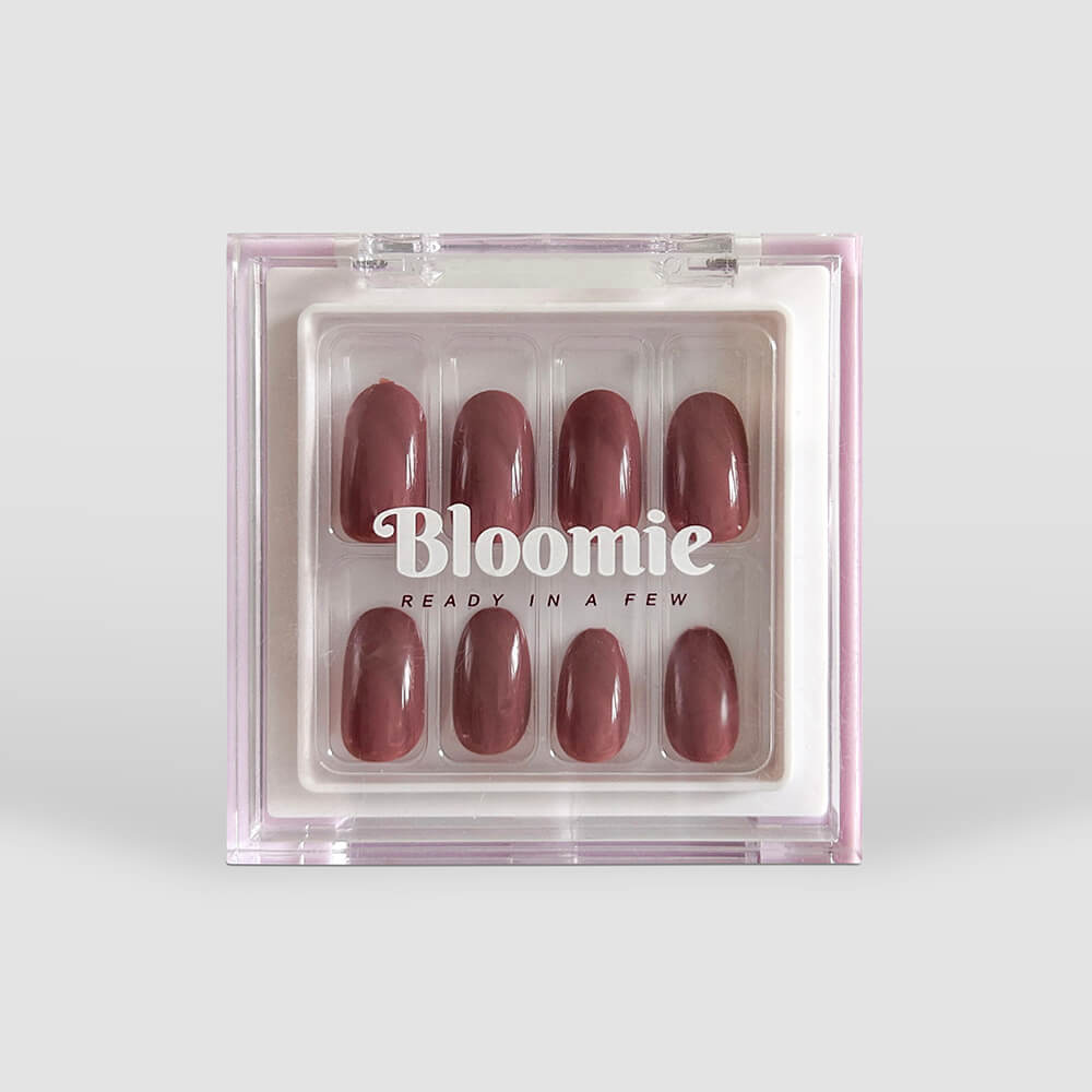 taupe mauve nails press on short length round shape