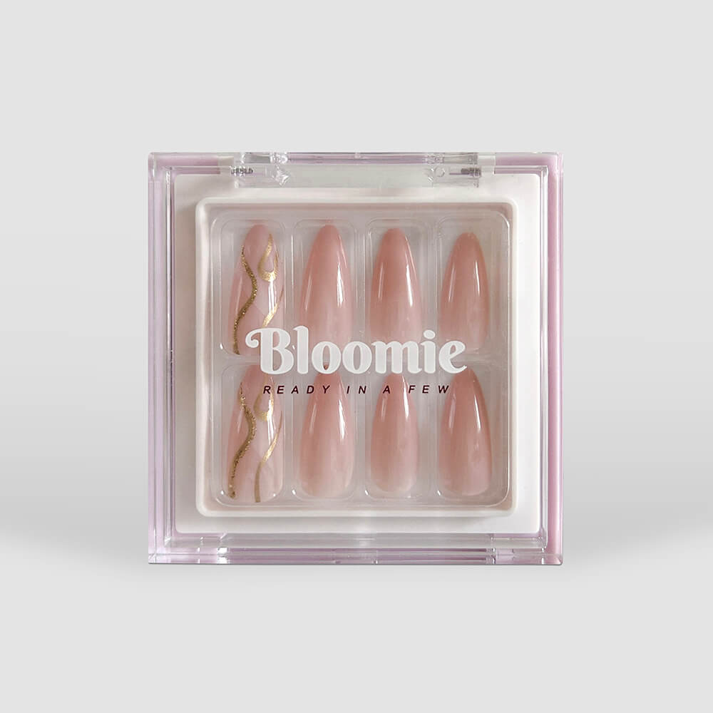 nude pink press on nails medium length almond shape