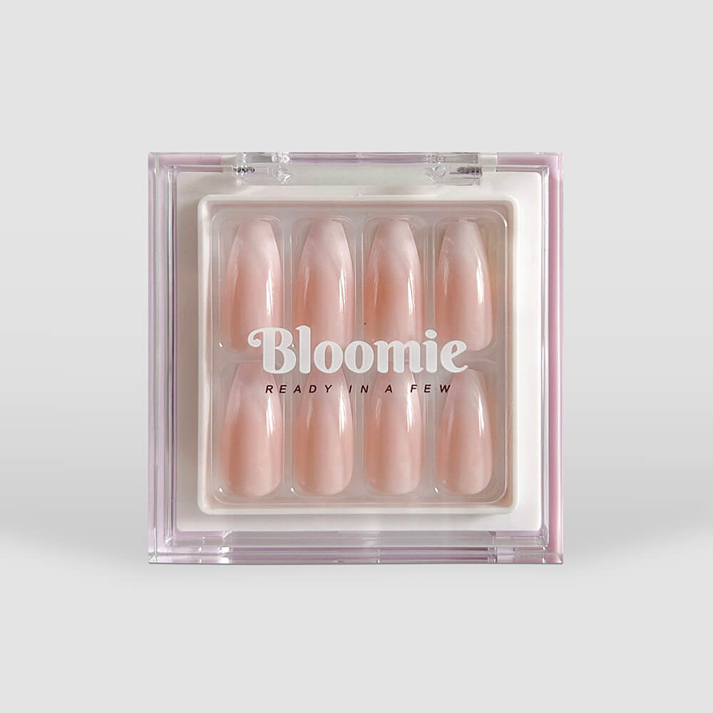 ombre light pink nails press ons medium length coffin shape