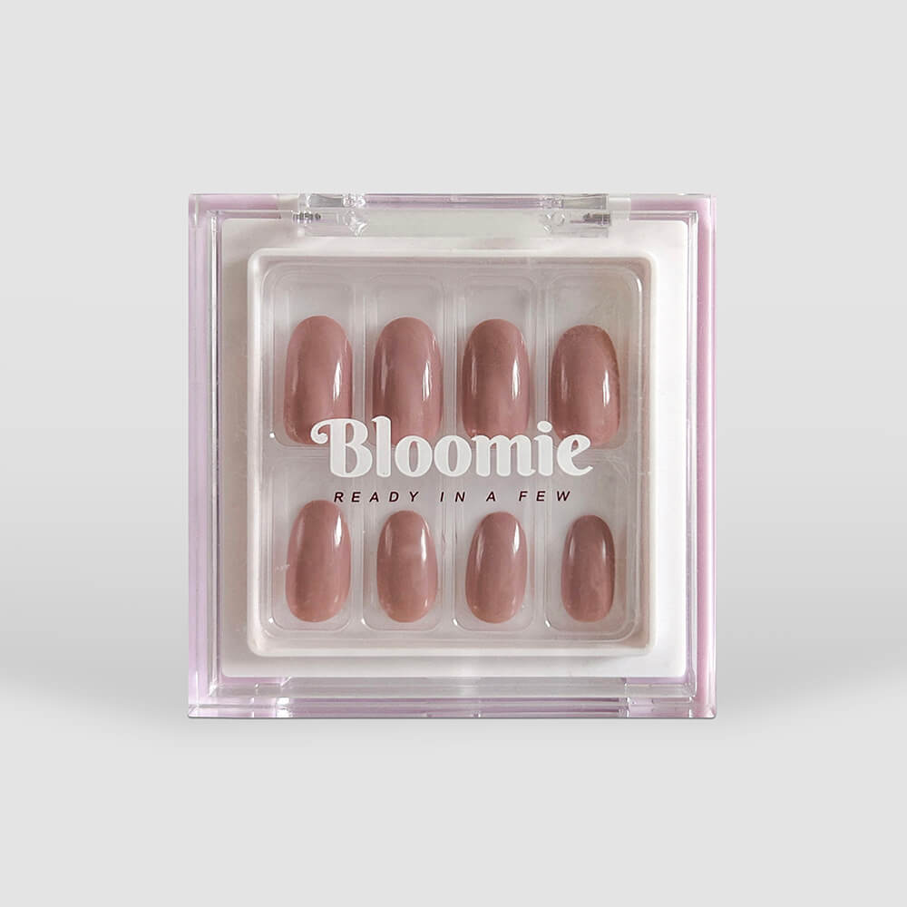 pink nude nails press ons  short length round shape