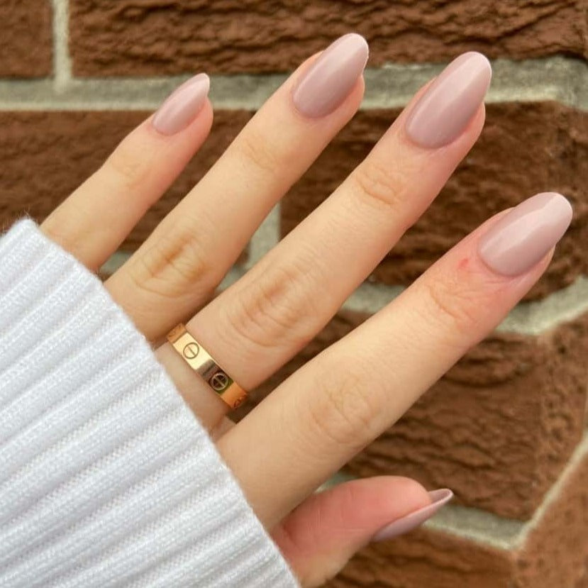 round shape pink nude nails medium length