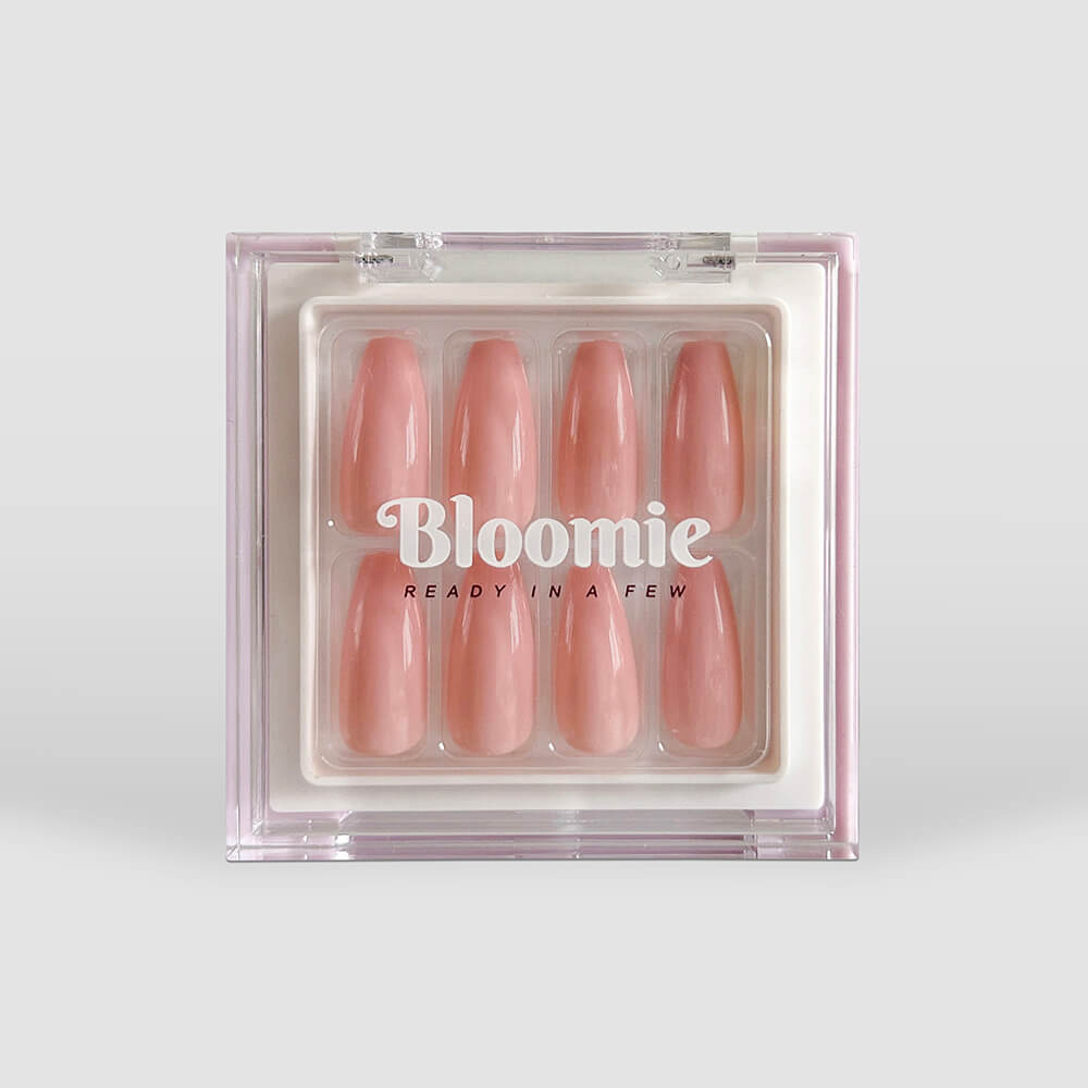 pastel pink press on nails medium length coffin shape