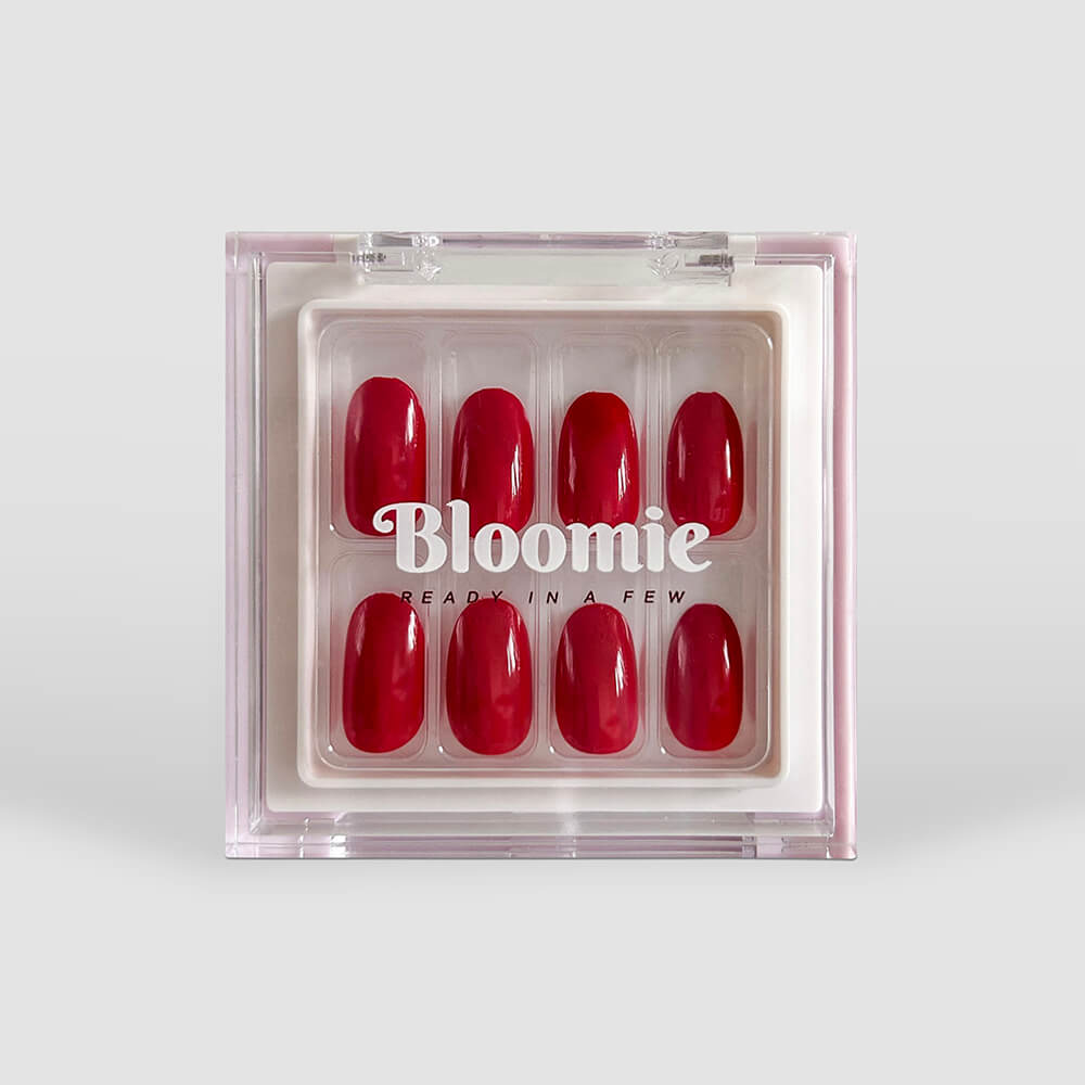 red press on nails medium length almond shape