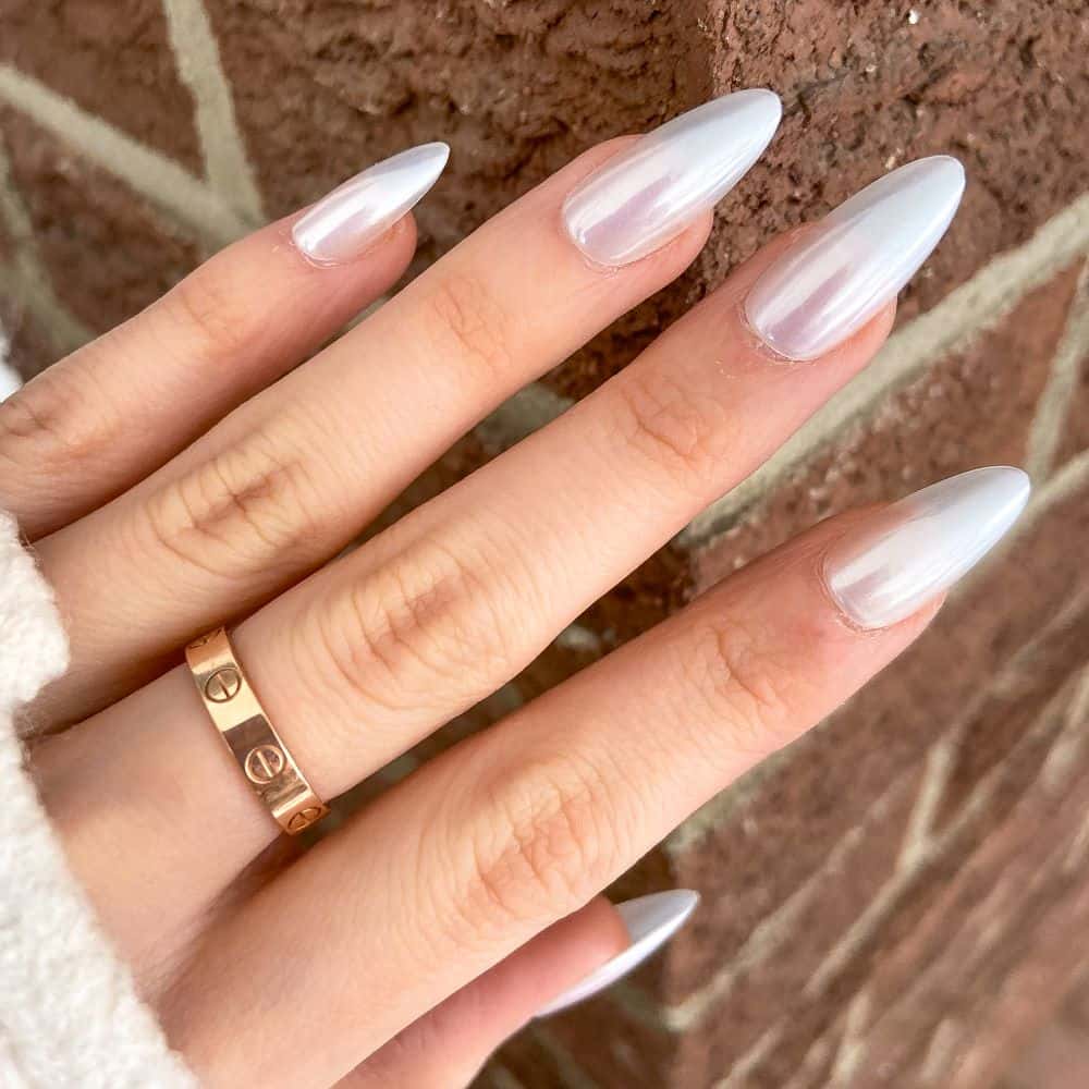 silver chrome nails medium length almond shape