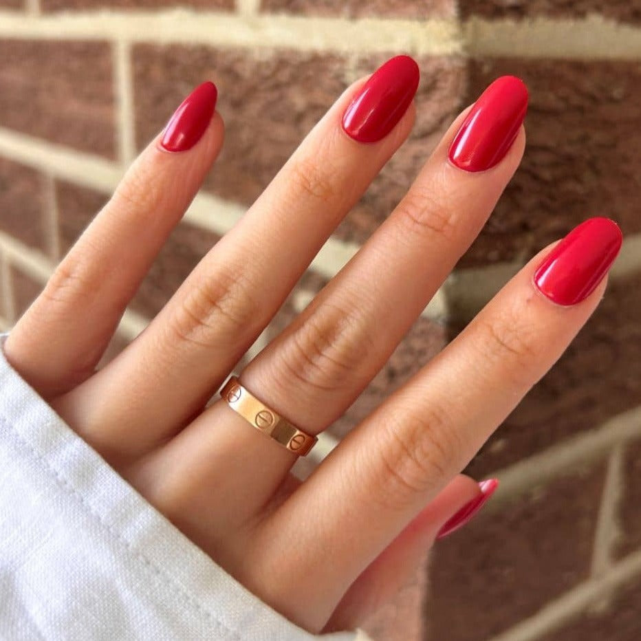 Red almond shape | Red acrylic nails, Red nails, Almond acrylic nails